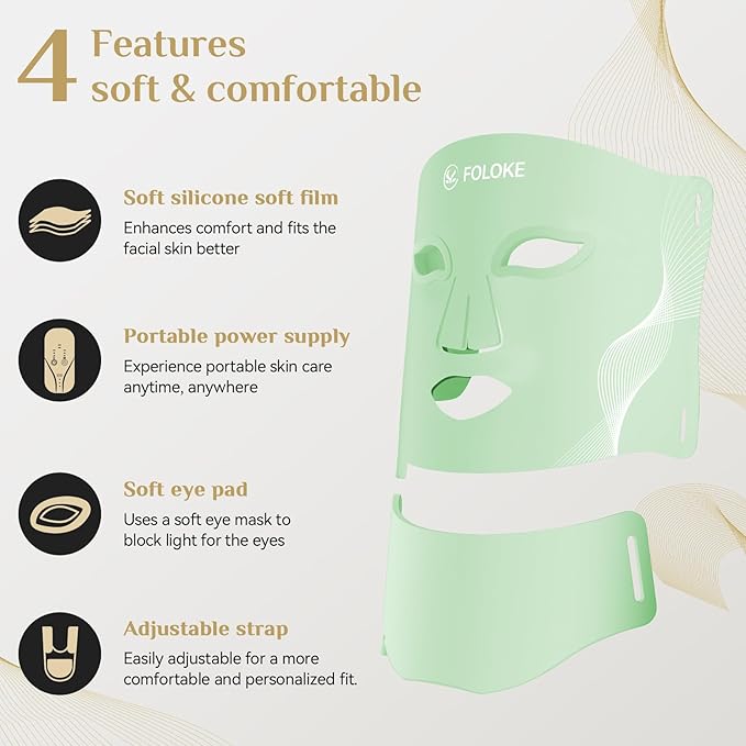 Red Light Therapy for Face, LED Light Therapy Mask Skin Care Mask & Neck, LED Red & NIR Light Therapy Wavelength for Home Use, Working Travel Yoga Sleep green