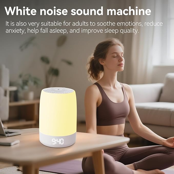 Sound Machine White Noise Machine with 32 Soothing Sounds, Bluetooth Speaker Alarm Clocks for Bedrooms with Wake up Light, Night Light for Kids, App Control Birthday Gifts for Teenage Girls Boys Women