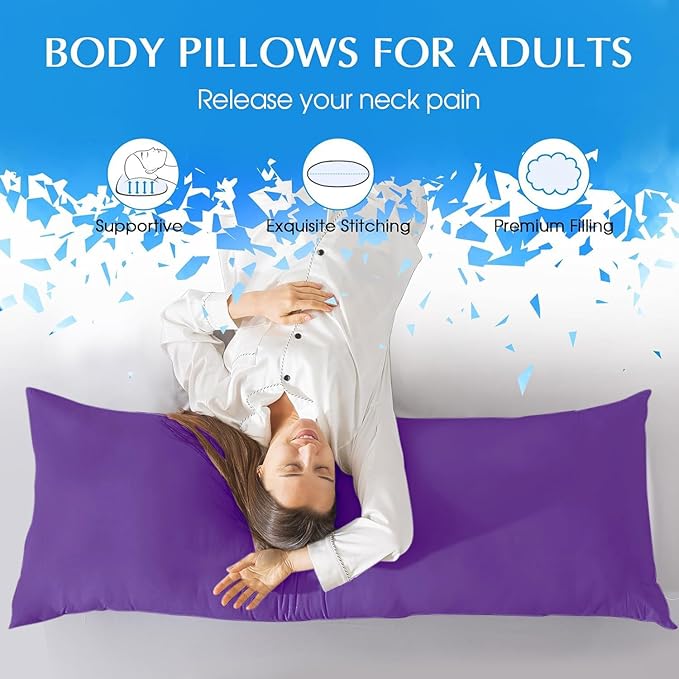Body Pillow Insert - Breathable Full Body Pillow for Side Sleeper - Soft Long Bed Pillow for Adults - 20 x 54 inch-Purple