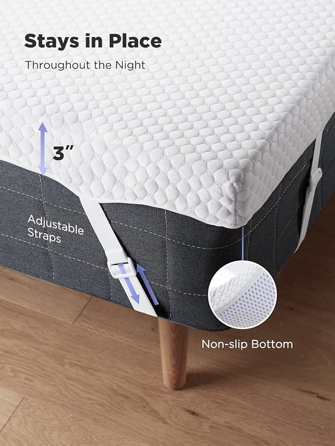 PERLECARE 3 Inch Gel Memory Foam Mattress Topper for Pressure Relief, Premium Soft Topper for Cooling Sleep, Non-Slip Design with Removable & Washable Cover, Full