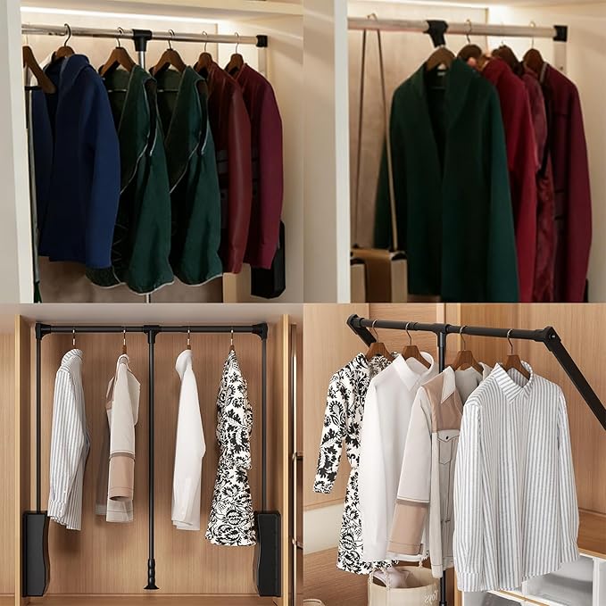Hitess Soft-Close Pull Down Closet Rod, Stainless Steel Wardrobe Lifts,Adjustable 21-47 Inch Chrome Polished Side Mounted Rail Organizer for Hanging Clothes
