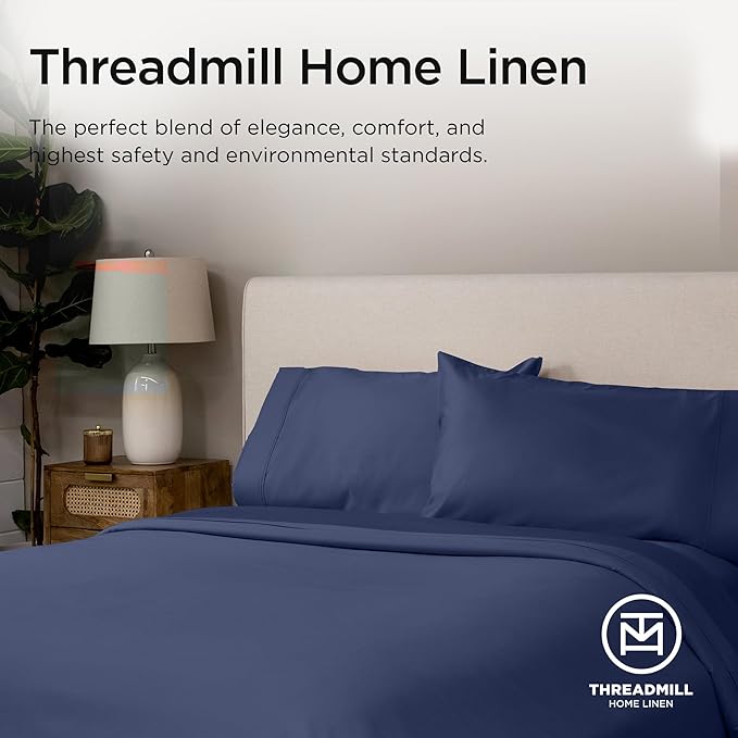 Threadmill Pillow Cases Standard Size | 1200 Thread Count 100% Supima Cotton Pillow Covers, Luxury Smooth Solid Sateen Folkstone Blue