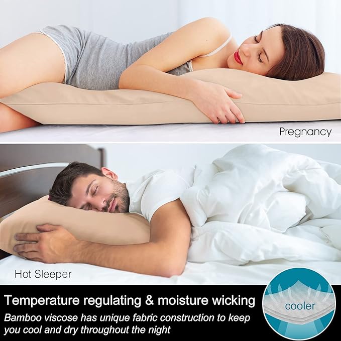 BEDELITE Body Pillow Case Cover, Rayon Made from Bamboo, Cooling Body Pillow Cover for Hot Sleepers and Night Sweats, Breathable & Silky Soft Full Long Pillow Case (Taupe, 20x54 Inches)