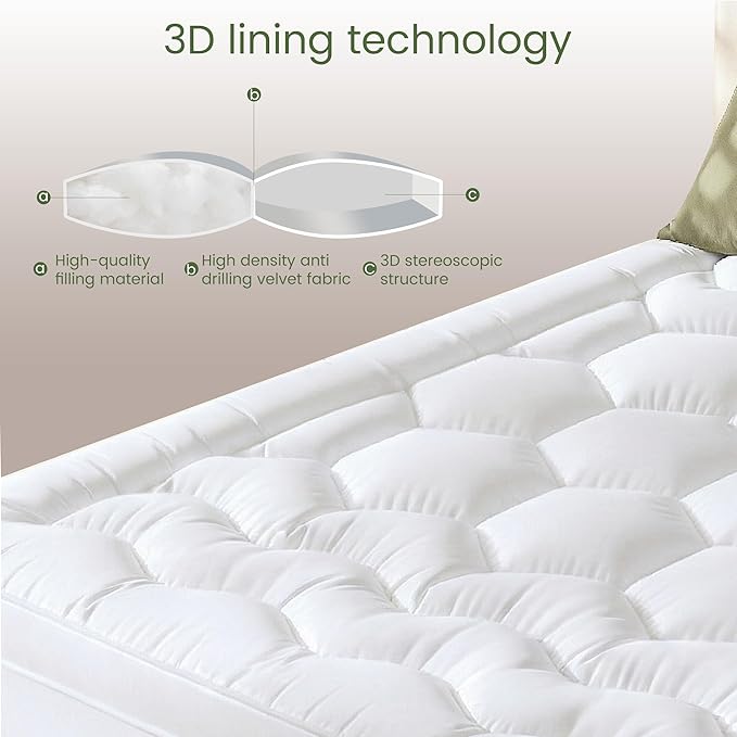 King Size Mattress Topper, 3 Inch Hybrid Filling for Balanced Sleep, Extra Thick Mattress Topper with Breathable Cover, Universal Fit for Bedrooms, Guest Rooms & RVs