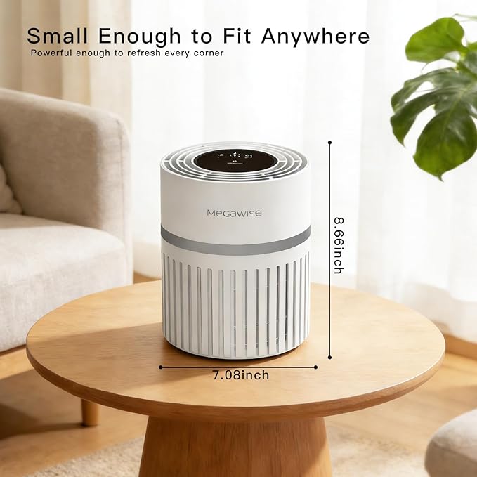 MEGAWISE Air Purifier for Large Rooms Up to 1076 ft², H13 True HEPA Filter, 99.97% 0.3 Micron Filtration, 25dB Quiet, CARB Certified Ozone Free, Portable Air Cleaner for Pets, Bedroom, Office