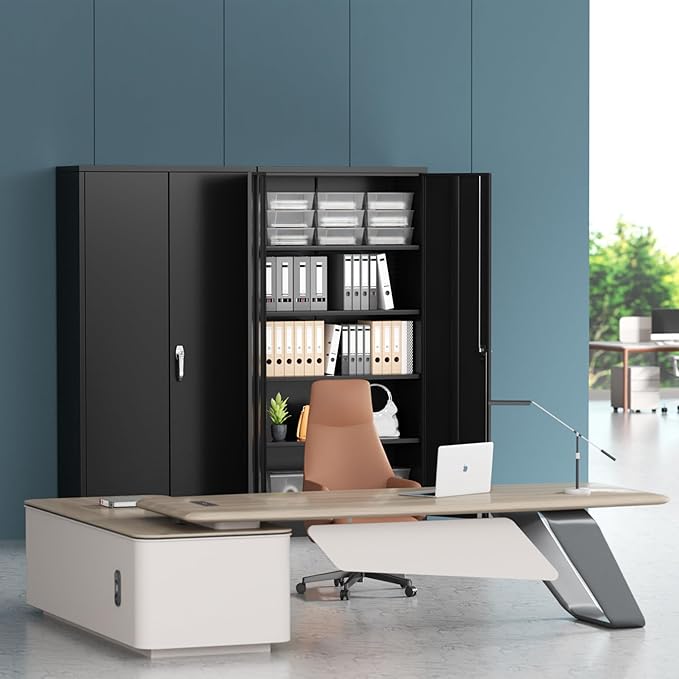 INTERGREAT Metal Storage Cabinet, 72” Storage Cabinet with 2 Doors and 4 Adjustable Shelves for Office, Home, Garage, Pantry (Assembly Required, 18”D, Black)