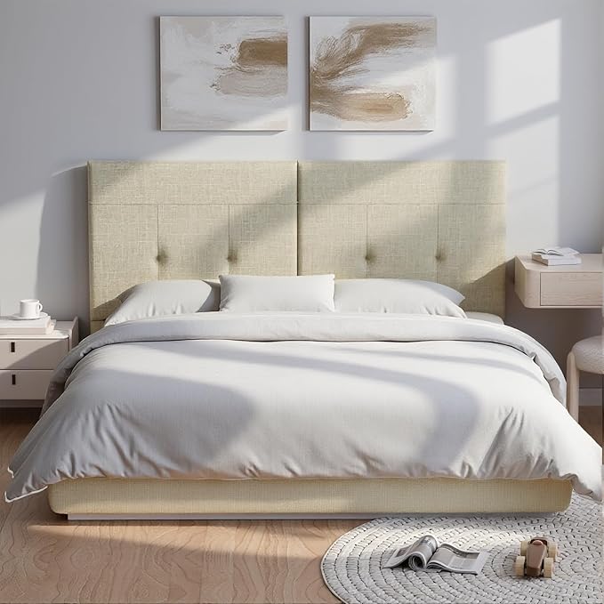 King Headboard Only with Adjustable Metal Legs, Faux Leather Upholstered Headboard King Size, Modern Stylish Headboard with Sunken Dot Design, Sturdy Bed Headboard for Bedroom, Linen