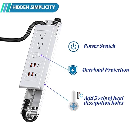 Drawer Outlet Kit USB C PD20W Fast Charging Station USB Power Cabinet Plug Charging Strip Recessed Vanity Table Box Desk Nightstand Mount Organizer, 14 AWG Power Cable for Kitchen Bedroom-White
