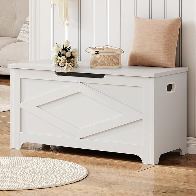 GAOMON Storage Chest, Wooden Storage Bench, Modern Style Lift-Top Shoes Bench with Safety Hinge for Entryway, Bedroom, Living Room, Supports 300 Lb and Easy Assembly