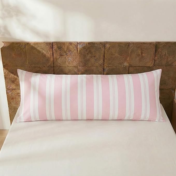 Merryword Striped Body Pillow Cover 20x54inches, 100% Cotton Long Pillowcase, Pink Striped Pillowcase, Soft Breathable Stripe Pillowcase, 1-Piece