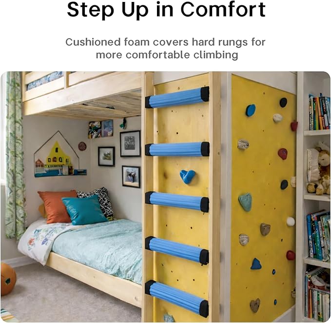 Bunk Bed Ladder Pads 6.5 Ft with 10 Adjustable Straps, Soft Foam Ladder Cover for Loft Bed, Cushioned Step Pads for Comfortable Climbing, Secure Fit, Blue