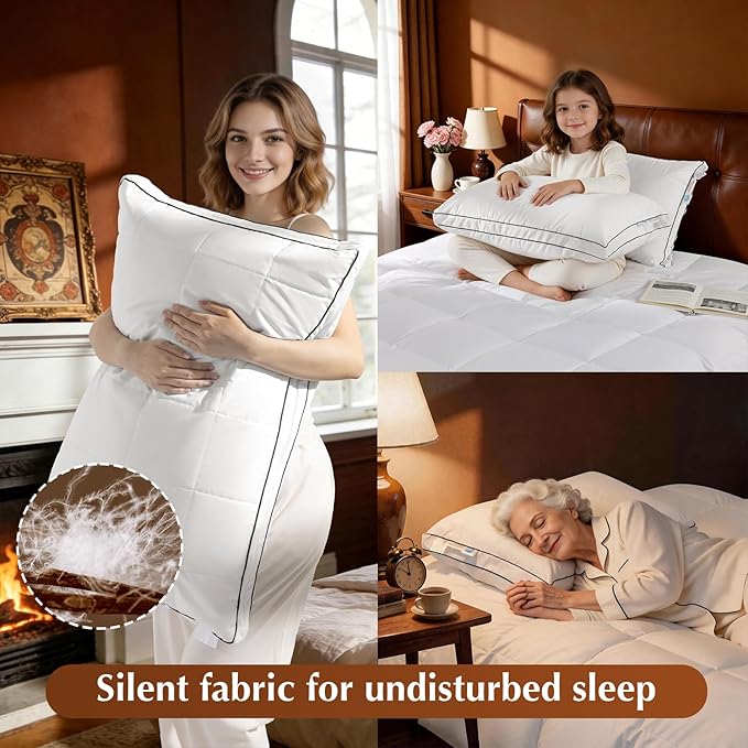 3 in 1 Adjustable Goose Down Pillows Queen Size Set of 2, Cooling Cover Bed Pillows, Fluffy Soft Feather Down Pillow for Back, Stomach or Side Sleepers, 20" x 30"