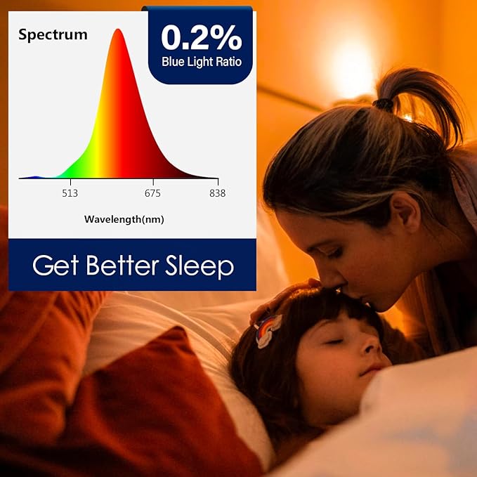 Maelsrlg Sleep Light Bulb, 1600K Amber LED Bulb Blue Light Free - 60W Equivalent, 8W A19 E26 Base, Dimmable Warm Light Bulbs for Bedroom, 4-Pack