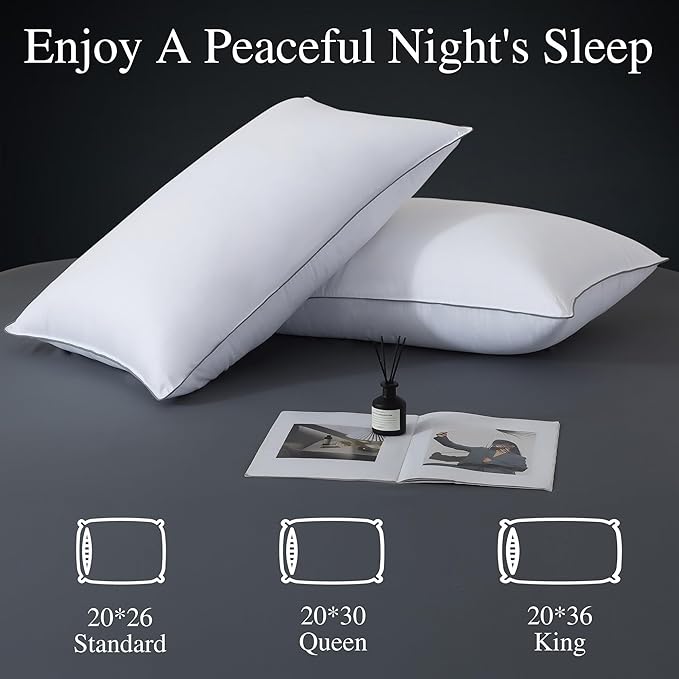 WhatsBedding Goose Down Pillows King Size Set of 2, Luxury Hotel Bed Pillows for Deep Sleep, Fluffy Soft Feather Down Pillow for Back, Stomach or Side Sleepers, 20" x 36"