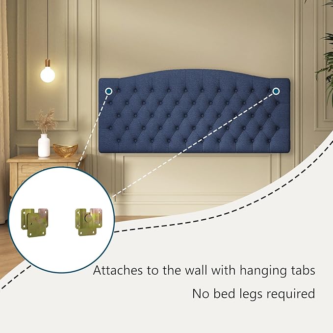 Furpopup Linen Upholstered Headboard Queen/Full Size Latest Model Wall Mount, Bed Frame Mount, Featuring High-Density Sponge Padding, Luxury Texture Easy Assembly Comfort and Style-Navy Blue