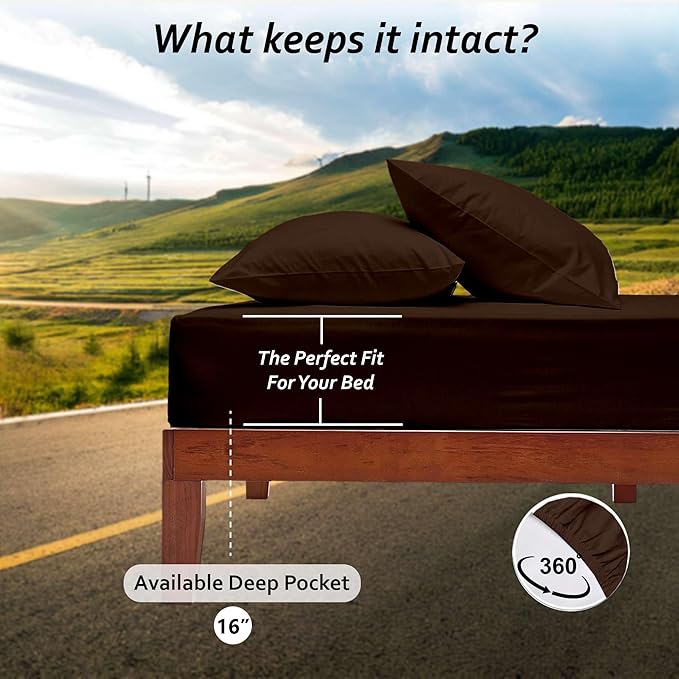 Full RV Camper Sheet Set (54x75) – 100% Egyptian Cotton, Soft & Cooling, 16” Deep Pocket Fitted Sheet, Luxury Hotel Quality Bedding for RVs, Campers & Motorhomes (Chocolate Solid)