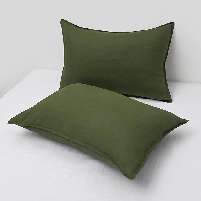 CHUFFED Linen Pillowcases 2 Pack 100% Linen Standard Pillow Cases, Breathable and Cooling Washed Pillowshams with Zipper Closure, 20x30 Inches,Mossy Green