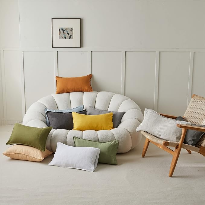 Simple&Opulence 100% Linen Lumbar Pillow Cover 12 x 20 Inches Set of 2 Rectangular Decorative Throw Cushion Cover for Couch Sofa Bed Living Room Office Soft Breathable Farmhouse - Dark Grey