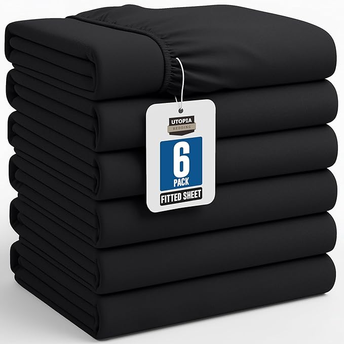 Utopia Bedding Queen Fitted Sheets - Bulk Pack of 6 Bottom Sheets - Soft Brushed Microfiber - Deep Pockets - Shrinkage & Fade Resistant - Easy Care (Black)