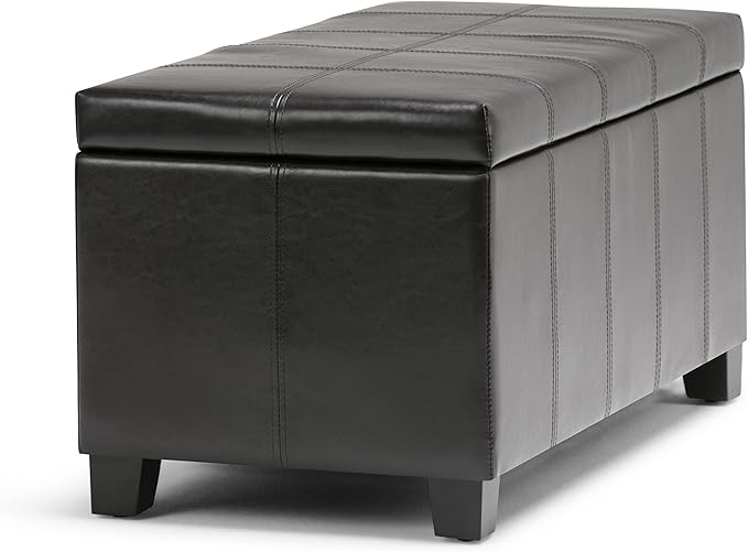 SIMPLIHOME Dover Storage Ottoman Bench - 36 inch Wide Upholstered Vegan Leather Rectangular Lift-Top Ottoman in Tanners Brown, Contemporary Bench for Living Room with Safety Hinges