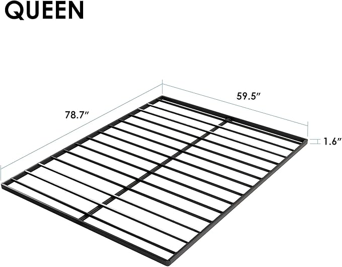 Mellow 1.6 Inch Metal Bunkie Board Mattress Support for Bed Frames, Box Spring or Bed Slat Replacement, Easy Assembly, Queen, Black