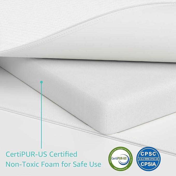 YENING Trifold Pack and Play Mattress Pad Foldable 38x26 Waterproof Baby Mattress for Pack N Play Matress Topper Breathable White