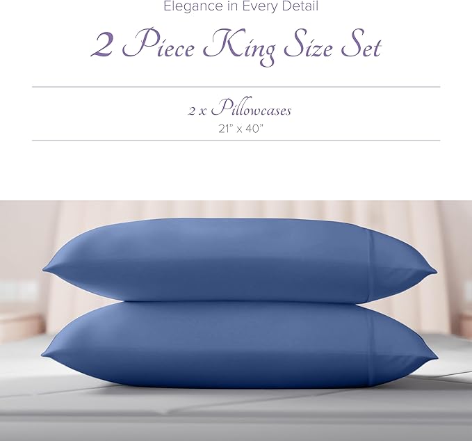 Carressa Linen 100% Egyptian Cotton King Size Pillow Cases Set of 2 - Luxury 600 Series Hydrangeas Collection King Pillowcases (Deep Blue), Soft Cooling, Sateen Weave Hotel Quality Bed Pillow Cover