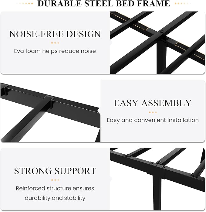 SHA CERLIN Full Size Bed Frame with Headboard,Metal Bed Frame with Butterfly Pattern Design Headboard & Footboard,No Box Spring Needed,Easy Assembly,Black