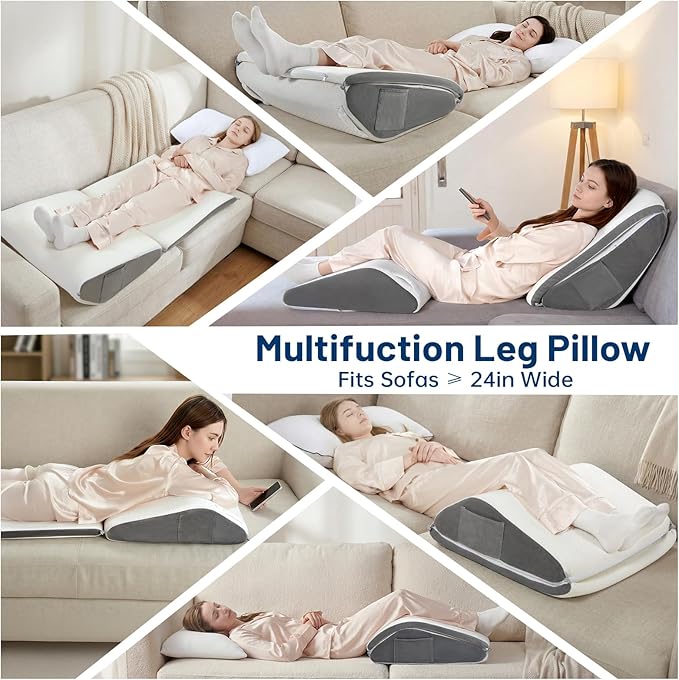 Vekkia Knee Wedge Pillow for Back Sleeping, Dual-Layer Knee Pillow with Dual Handles, Adjustable Elevation Pillow for Legs Post-Surgery, Knee Support, Lower Back Pain Relief, Blood Circulation