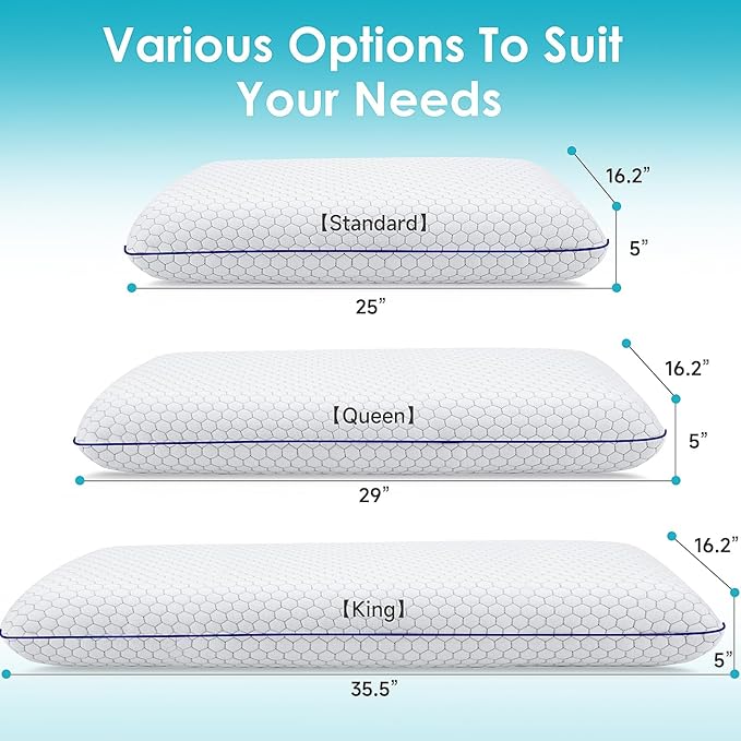 CushyOasis 2 Pack Memory Foam Pillows for Side, Back and Stomach Sleepers, Bed Pillow with Washable Cover and Breathable Mesh, Bed Pillow for Sleeping, Grey，Standard Size