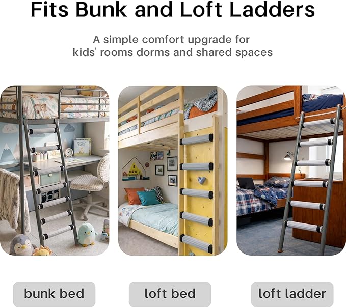 Bunk Bed Ladder Pads 6.5 Ft with 10 Adjustable Straps, Soft Foam Ladder Cover for Loft Bed, Cushioned Step Pads for Comfortable Climbing, Secure Fit, Gray