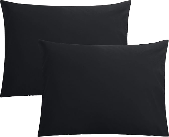 FLXXIE Pillow Cases Standard Size, Soft Microfiber Pillow Covers with Envelope Closure, Wrinkle, Stain Resistant Pillowcases, 2 Piece Set, 20x26, Black