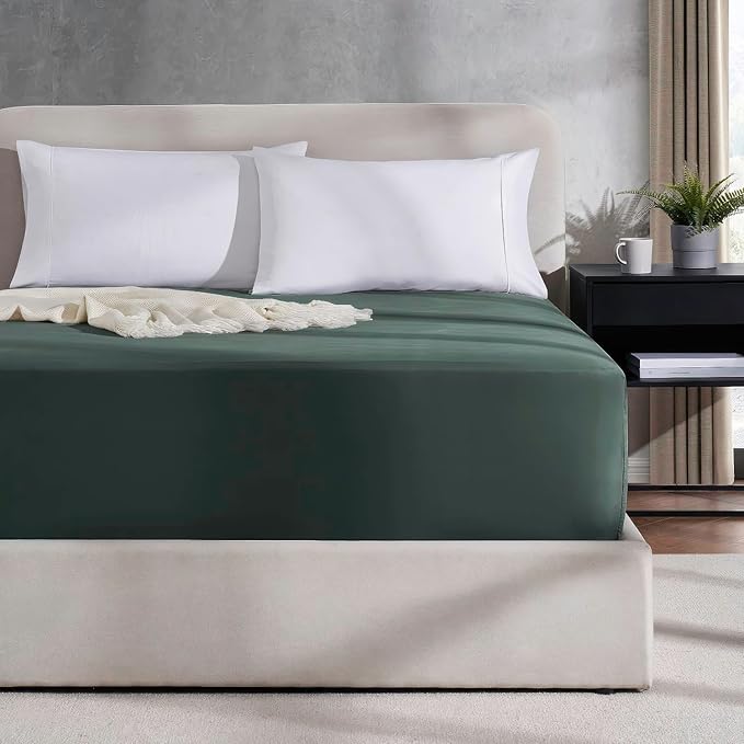 Nestl Forest Green Extra Deep Pocket Fitted Sheet Queen, Hotel Luxury Queen Fitted Sheet Only Easily Fits 18 to 24 Inch Mattress, Super Soft, Wrinkle-Free, Breathable Bottom Sheets with Corner Straps