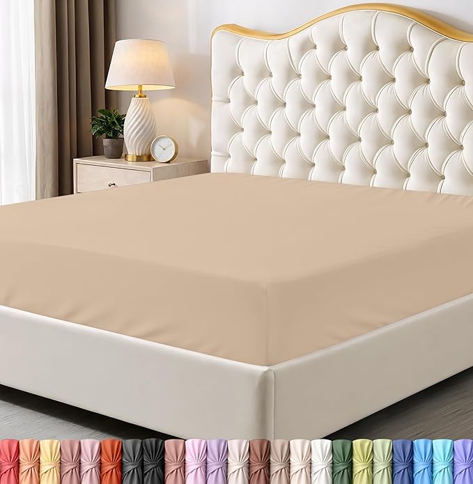 Utopia Bedding Twin Fitted Sheet - Bottom Sheet - Deep Pocket - Soft Microfiber - Shrinkage and Fade Resistant - Easy Care -1 Fitted Sheet Only (Beige)
