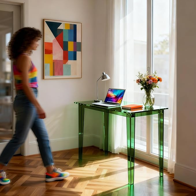 Acrylic Desk, Clear Modern Writing Table for Home Office (Green, Nomal)