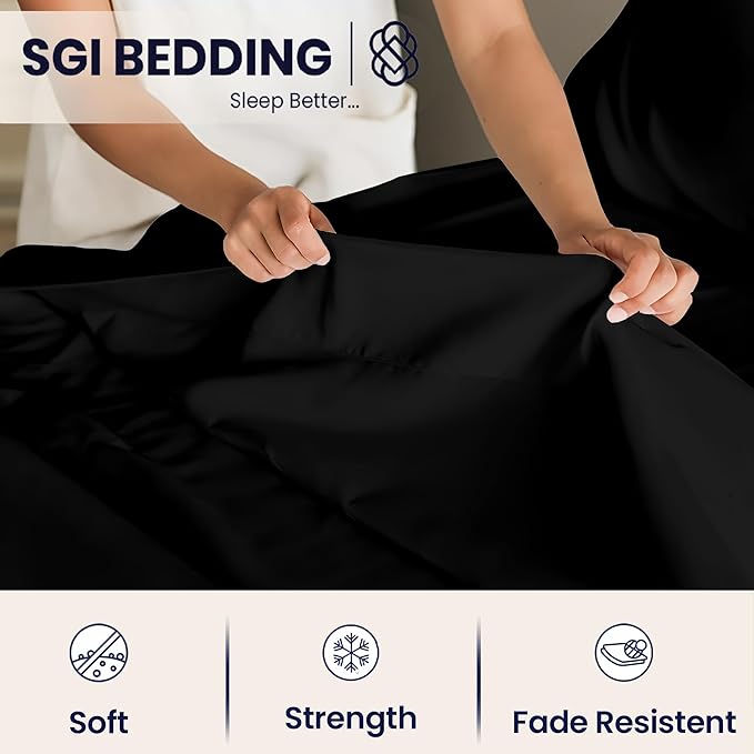 SGI Split King Sheet Set for Adjustable Bed Egyptian Premium Cotton 600 Thread Count Sheets for Sleep Number Bed 15" Deep Pocket 5 Pc Set with 2 Twin XL Fitted Sheets Soft Breathable -Black