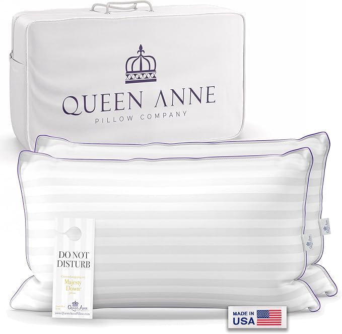 Queen Anne Hotel Pillows King Size Bed Pillows for Sleeping, Set of 2 – Adjustable Luxury Down Alternative for Side & Back Sleepers, Firm Support, Cooling, Hypoallergenic, Made in USA