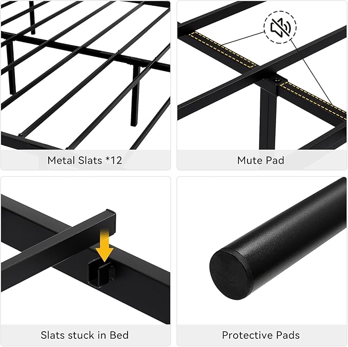 GarveeHome California King Size Metal Bed Frame with Headboard & Footboard 13.7 Inch Metal Platform Mattress Foundation Support with Strong Metal Slats, Under Bed Storage, No Box Spring Needed