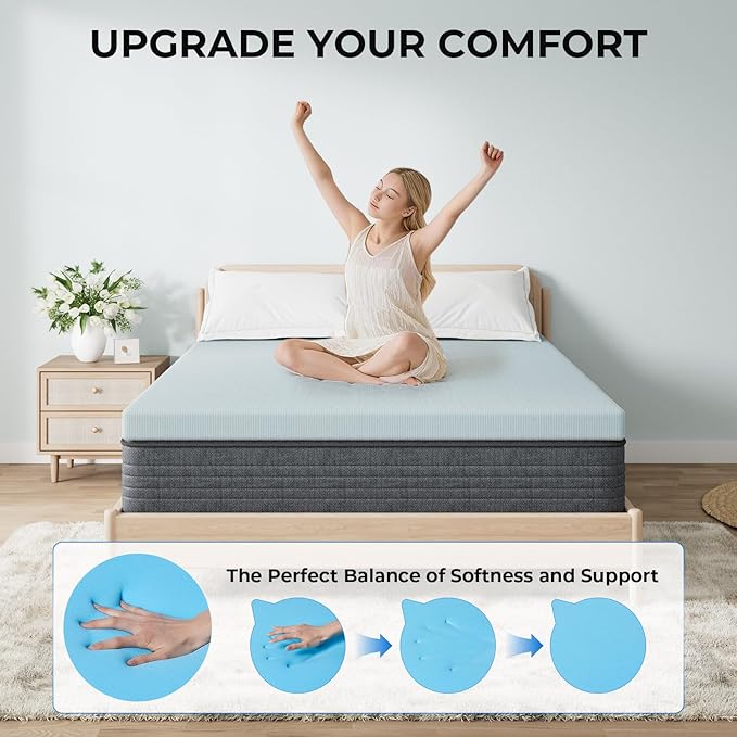 OhGeni 2 Inch King Memory Foam Mattress Topper Pad with Cover, Soft Bed Cover with Anti-Slip Base, Enhanced with Cooling Gel，Premium Comfort for Sleep & Back Pain Relief, Removable & Washable