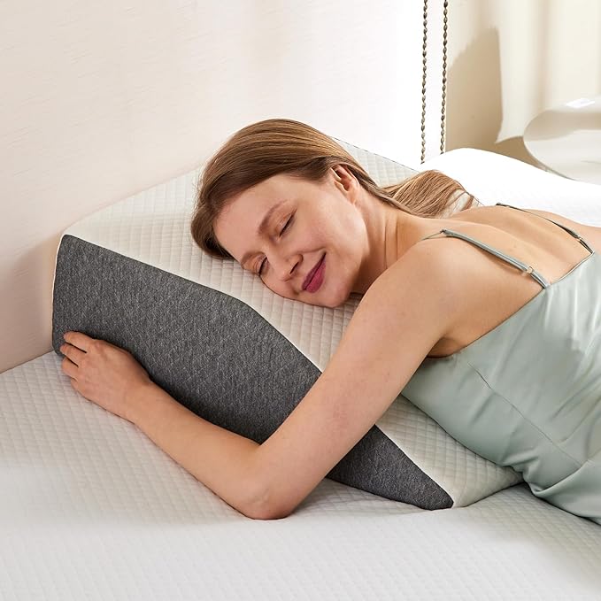 Sweetcrispy 7 Inch Wedge Pillow, Body Pillow for Snoring, Sleep Apnea, Neck Pain Relief, Post Surgery, Sleeping Comfort, White & Gray