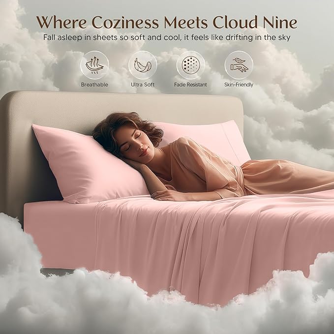 Utopia Bedding King Size Sheet Set – 4 Piece Bed Sheets, Soft and Breathable Microfiber, Includes 1 Fitted Sheet, 1 Flat Sheet and 2 Pillowcases – Oeko Tex (Tea Pink)