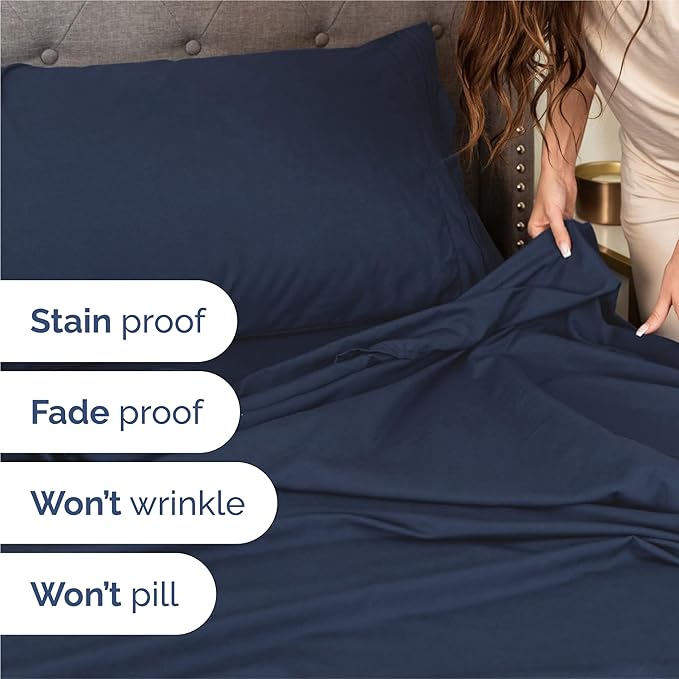 Split King Size 5 Piece Sheet Set - Comfy Breathable & Cooling Sheets - Hotel Luxury Bed Sheets for Women & Men - Deep Pockets, Easy-Fit, Soft & Wrinkle Free Sheets - Navy Blue Oeko-Tex Bed Sheet Set