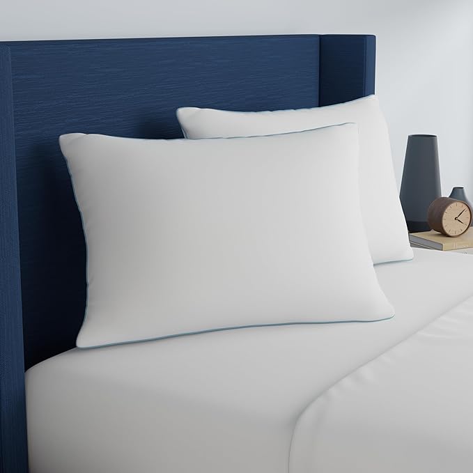 SEALY Perfect Temp Bed Pillows, Plush 100% Cotton Cover, Soft, Breathable, Temperature Balancing, Moisture Wicking, Hypoallergenic EverFluff Fiberfill, Machine Washable, Standard/Queen, White- 2 Pack