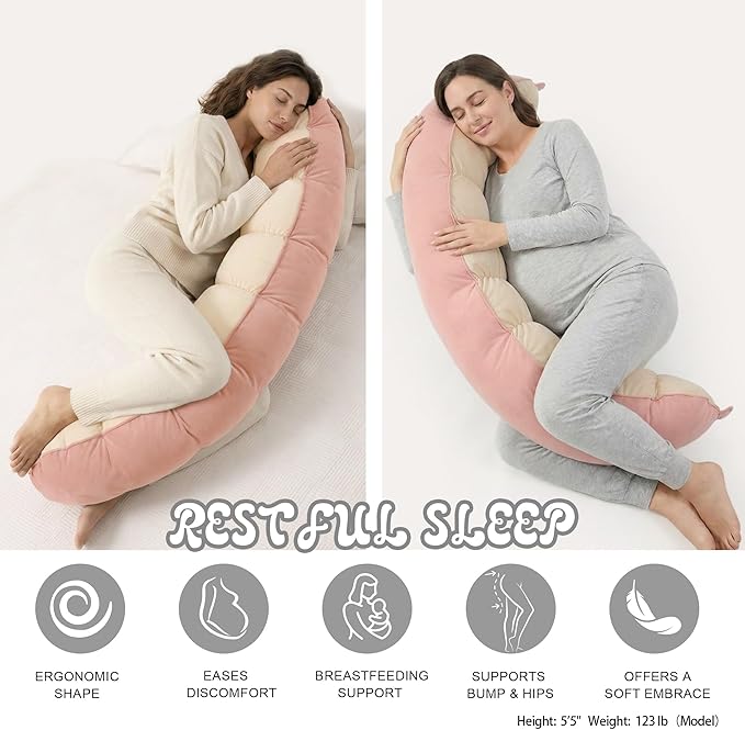 Peallow(Pat. Pend) – Long Round Body Pillow for Adults, Bolster Pillow for Sleeping, Soft and Supportive Pillow for Sleeping & Lumbar Support(Blush Pink,59")