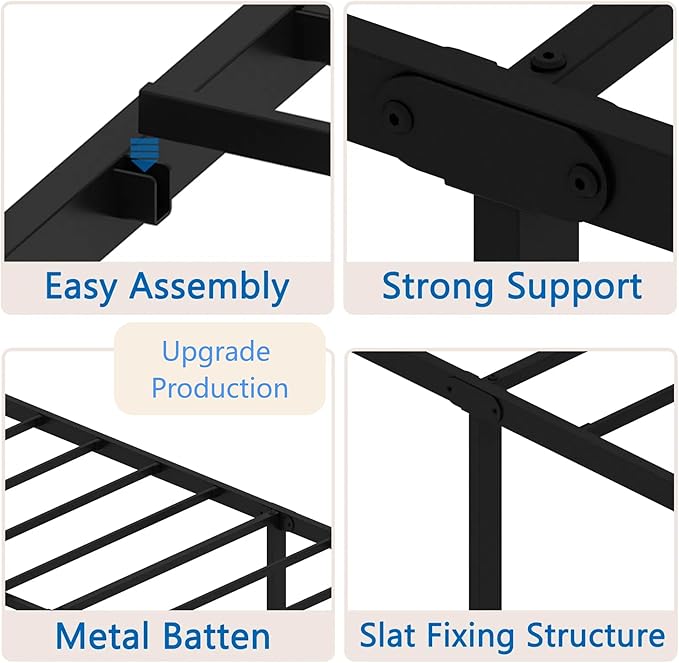 FONTOI Queen Size Bed Frame, 14 Inch Metal Platform Bed with Iron-Art Headboard & Footboard, Max 3500lbs Metal Slat Support, Bed Frame with No Box Spring Needed, Under Bed Storage, Black