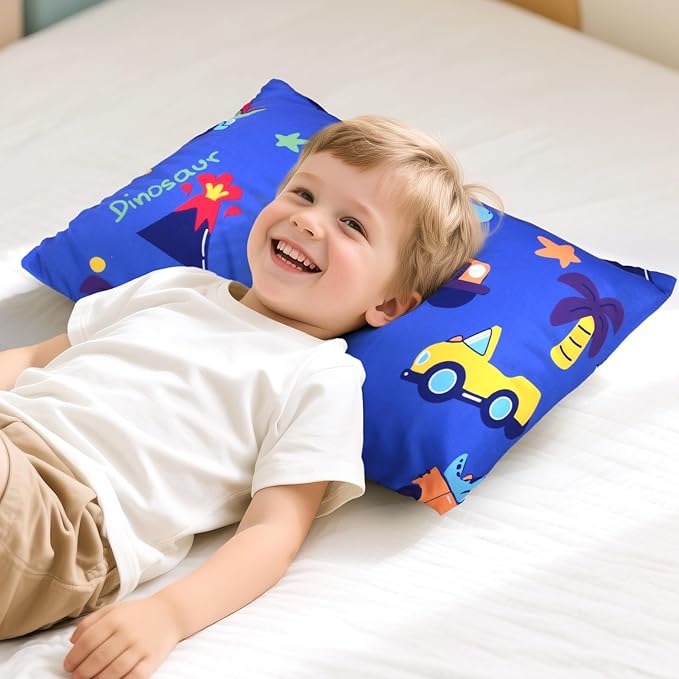 Cloele Kids Toddler Pillowcase Envelope Travel Pillowcase Baby Pillow Cover Fits Pillows Sized 12x16 or 13x18-1 Pack Soft Children’s Bedding Pillowslip Case for Boys and Girls - Car Dinosaur