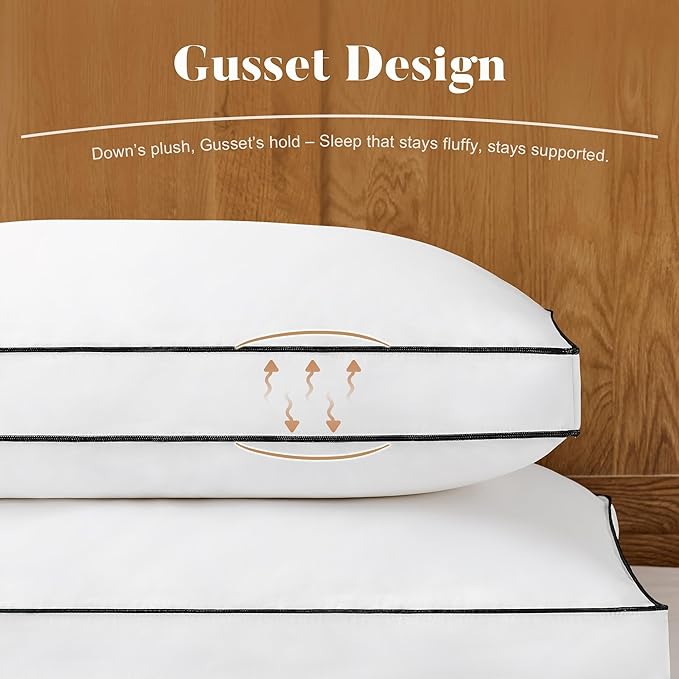 DOWNSTORIA Goose Feather Down Standard Bed Pillows 2 Pack, Luxury Hotel Collection Pillows Set of 2 with Gusset, Down Surrounded Pillow for Side and Back Sleepers, Gusseted Fluffy Pillows 20x26 in.