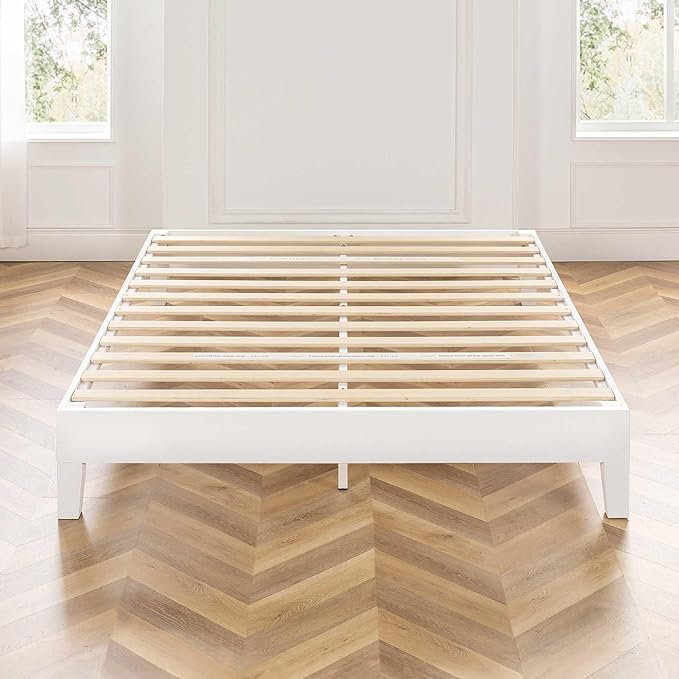 Mellow Naturalista Grand 12 Inch Solid Wood Platform Bed with Wooden Slats, Easy Assembly, Full, White