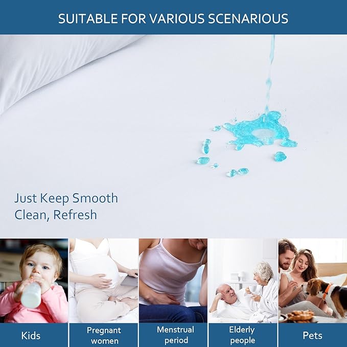Moonsea Waterproof Mattress Protector Full Size,Mattress Cover Protector, Smooth Top Mattress Protector for Kids, Breathable Skin Friendly and Noiseless Fitted Sheet,Full Size,Polyester