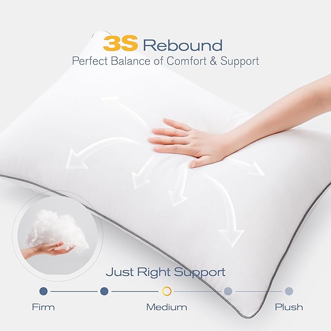 Standard Pillows Set of 2, Ultra Thick Down Alternative Bed Pillows,Cooling Hotel Quality Standard Pillow for Back, Stomach or Side Sleepers, Machine Washable (White,2 Pack)